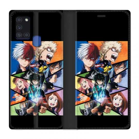 Housse cuir portefeuille pour Samsung Galaxy A21S Manga My Hero Academia Noir