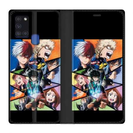 Housse cuir portefeuille pour Samsung Galaxy A21S Manga My Hero Academia Noir