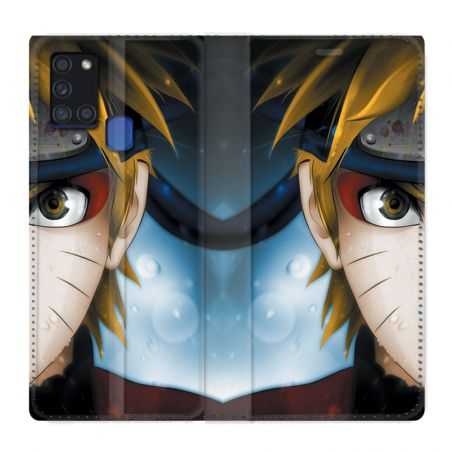 Housse cuir portefeuille pour Samsung Galaxy A21S Manga Naruto Blanc