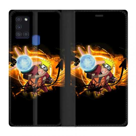 Housse cuir portefeuille pour Samsung Galaxy A21S Manga Naruto Noir