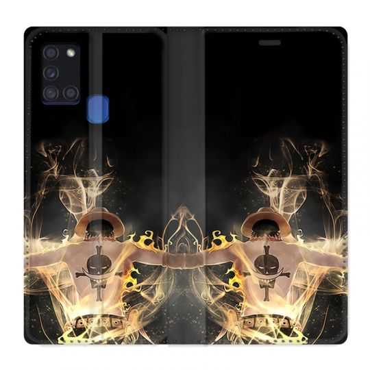 Housse cuir portefeuille pour Samsung Galaxy A21S Manga One Piece Ace Noir