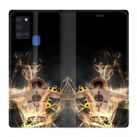 Housse cuir portefeuille pour Samsung Galaxy A21S Manga One Piece Ace Noir