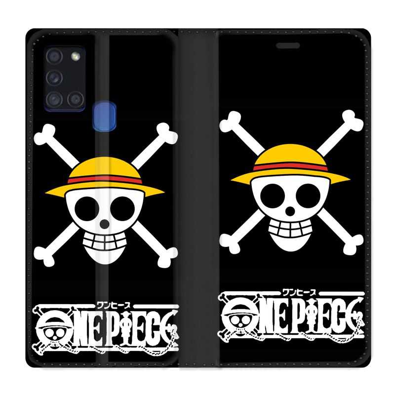 Housse cuir portefeuille pour Samsung Galaxy A21S Manga One Piece Tete de Mort