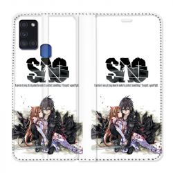 Housse cuir portefeuille pour Samsung Galaxy A21S Manga SAO sword Art Online Blanc