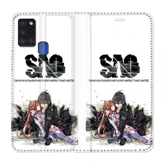 Housse cuir portefeuille pour Samsung Galaxy A21S Manga SAO sword Art Online Blanc