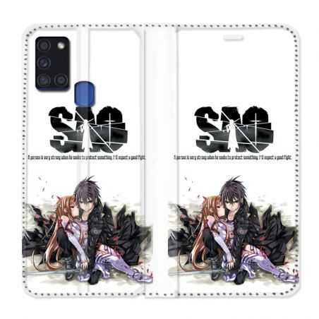 Housse cuir portefeuille pour Samsung Galaxy A21S Manga SAO sword Art Online Blanc