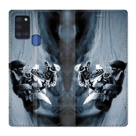 Housse cuir portefeuille pour Samsung Galaxy A21S Moto Quad