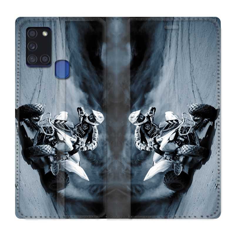 Housse cuir portefeuille pour Samsung Galaxy A21S Moto Quad