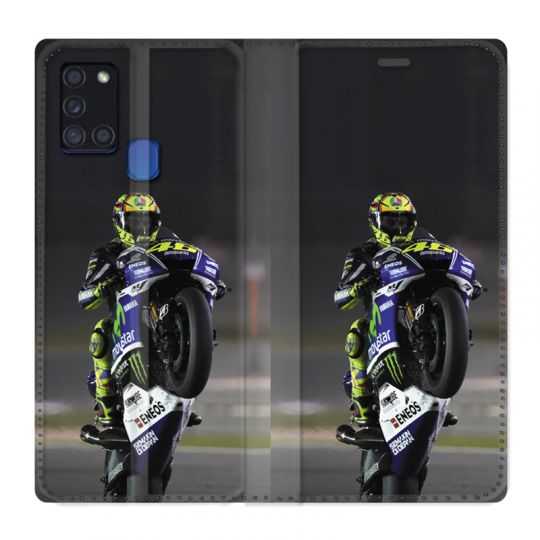 Housse cuir portefeuille pour Samsung Galaxy A21S Moto Wheeling