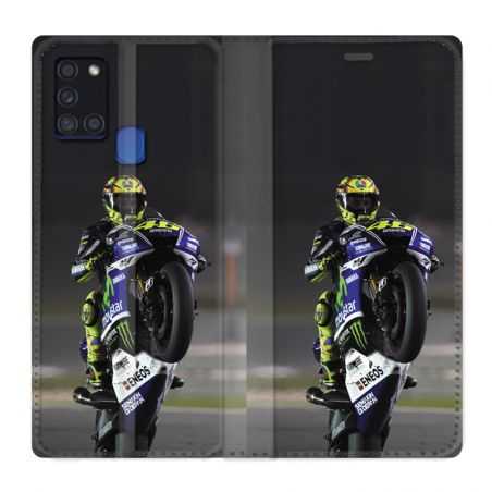 Housse cuir portefeuille pour Samsung Galaxy A21S Moto Wheeling