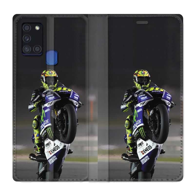 Housse cuir portefeuille pour Samsung Galaxy A21S Moto Wheeling