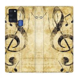 Housse cuir portefeuille pour Samsung Galaxy A21S Musique Clé Sol Vintage