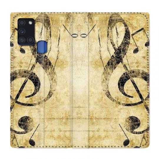 Housse cuir portefeuille pour Samsung Galaxy A21S Musique Clé Sol Vintage