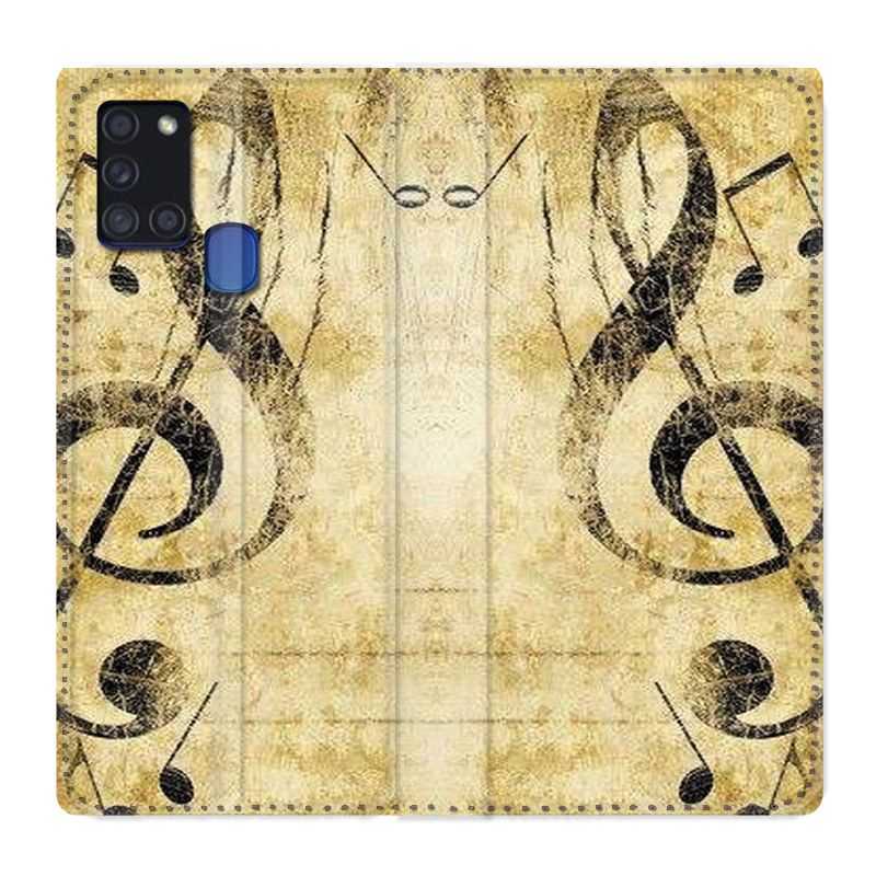Housse cuir portefeuille pour Samsung Galaxy A21S Musique Clé Sol Vintage
