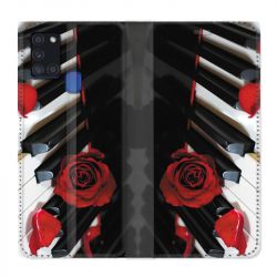 Housse cuir portefeuille pour Samsung Galaxy A21S Musique Rose Piano