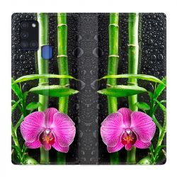 Housse cuir portefeuille pour Samsung Galaxy A21S Orchidee Bambou