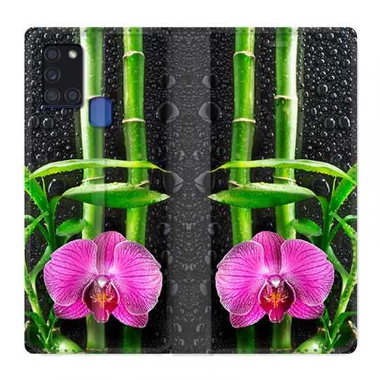Housse cuir portefeuille pour Samsung Galaxy A21S Orchidee Bambou