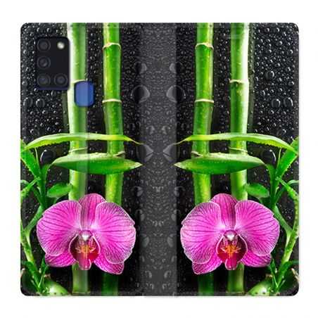 Housse cuir portefeuille pour Samsung Galaxy A21S Orchidee Bambou