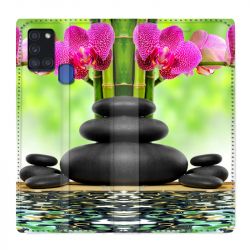 Housse cuir portefeuille pour Samsung Galaxy A21S Orchidee Eau
