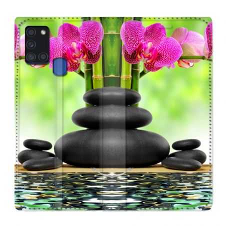 Housse cuir portefeuille pour Samsung Galaxy A21S Orchidee Eau