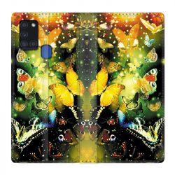 Housse cuir portefeuille pour Samsung Galaxy A21S Papillon Jaune