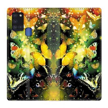 Housse cuir portefeuille pour Samsung Galaxy A21S Papillon Jaune