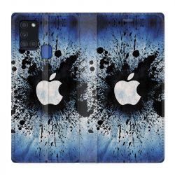 Housse cuir portefeuille pour Samsung Galaxy A21S Pomme Eclaboussure