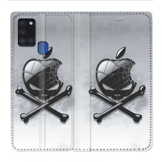Housse cuir portefeuille pour Samsung Galaxy A21S Pomme Tete Mort