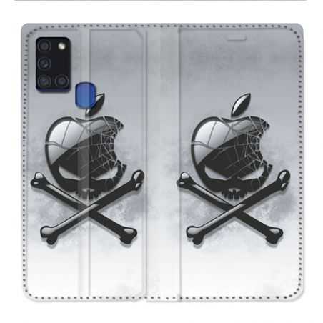 Housse cuir portefeuille pour Samsung Galaxy A21S Pomme Tete Mort