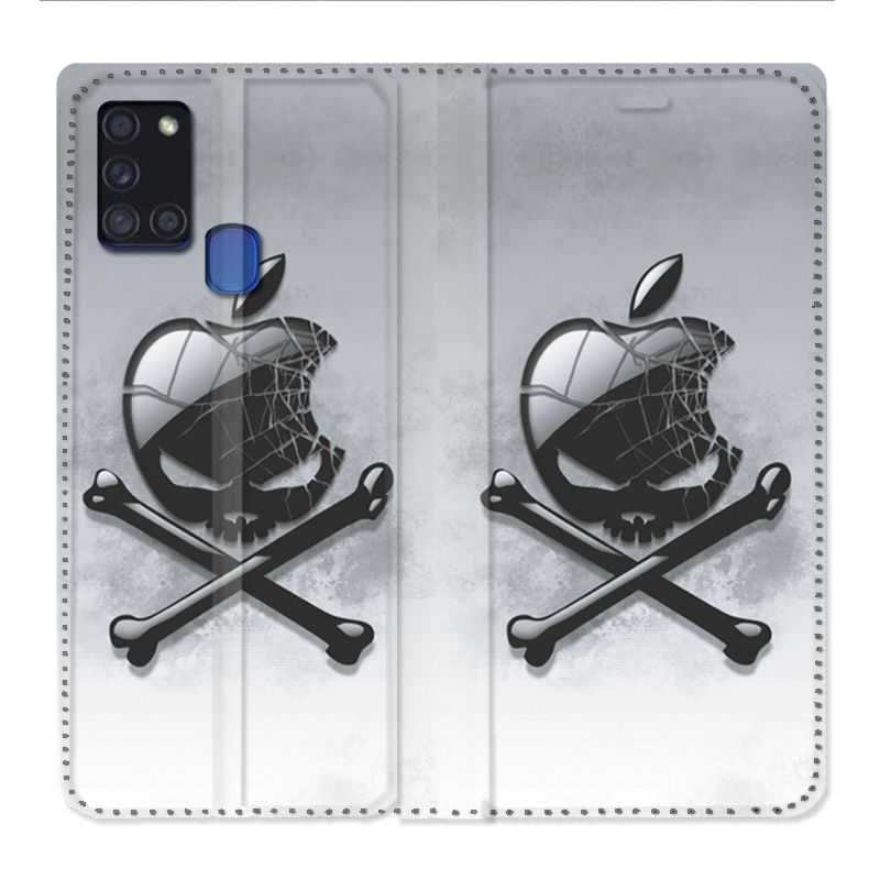 Housse cuir portefeuille pour Samsung Galaxy A21S Pomme Tete Mort