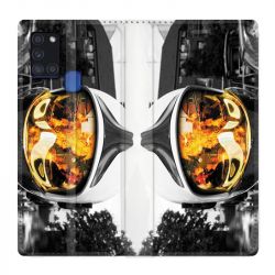 Housse cuir portefeuille pour Samsung Galaxy A21S Pompier Casque Feu