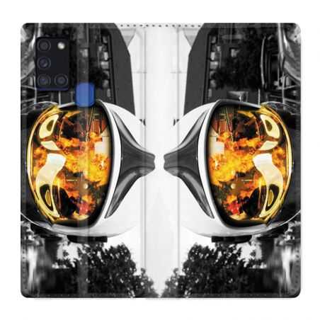 Housse cuir portefeuille pour Samsung Galaxy A21S Pompier Casque Feu