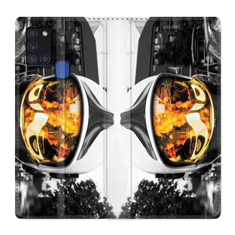 Housse cuir portefeuille pour Samsung Galaxy A21S Pompier Casque Feu