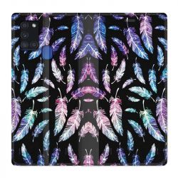 Housse cuir portefeuille pour Samsung Galaxy A21S Psychedelic Plume
