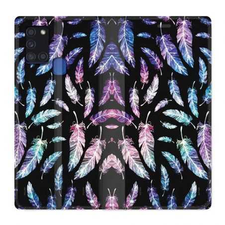Housse cuir portefeuille pour Samsung Galaxy A21S Psychedelic Plume