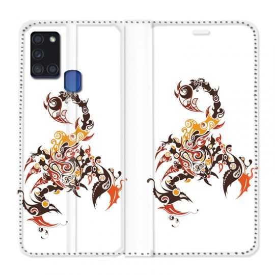 Housse cuir portefeuille pour Samsung Galaxy A21S Scorpion Blanc