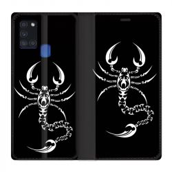 Housse cuir portefeuille pour Samsung Galaxy A21S Scorpion Noir
