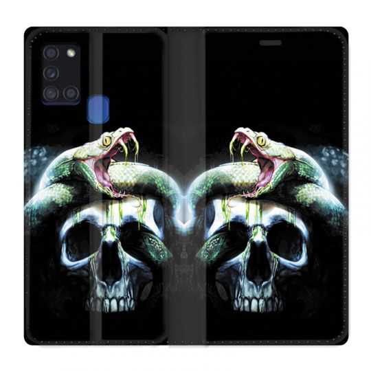 Housse cuir portefeuille pour Samsung Galaxy A21S serpent Crane
