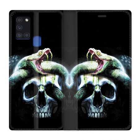 Housse cuir portefeuille pour Samsung Galaxy A21S serpent Crane
