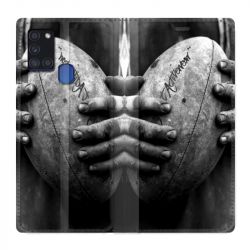 Housse cuir portefeuille pour Samsung Galaxy A21S Rugby Ballon Vintage