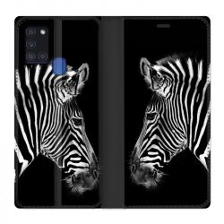 Housse cuir portefeuille pour Samsung Galaxy A21S Savane Zebra
