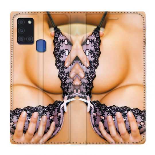 Housse cuir portefeuille pour Samsung Galaxy A21S Sexy Boobs