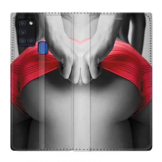 Housse cuir portefeuille pour Samsung Galaxy A21S Sexy Tanga Rouge
