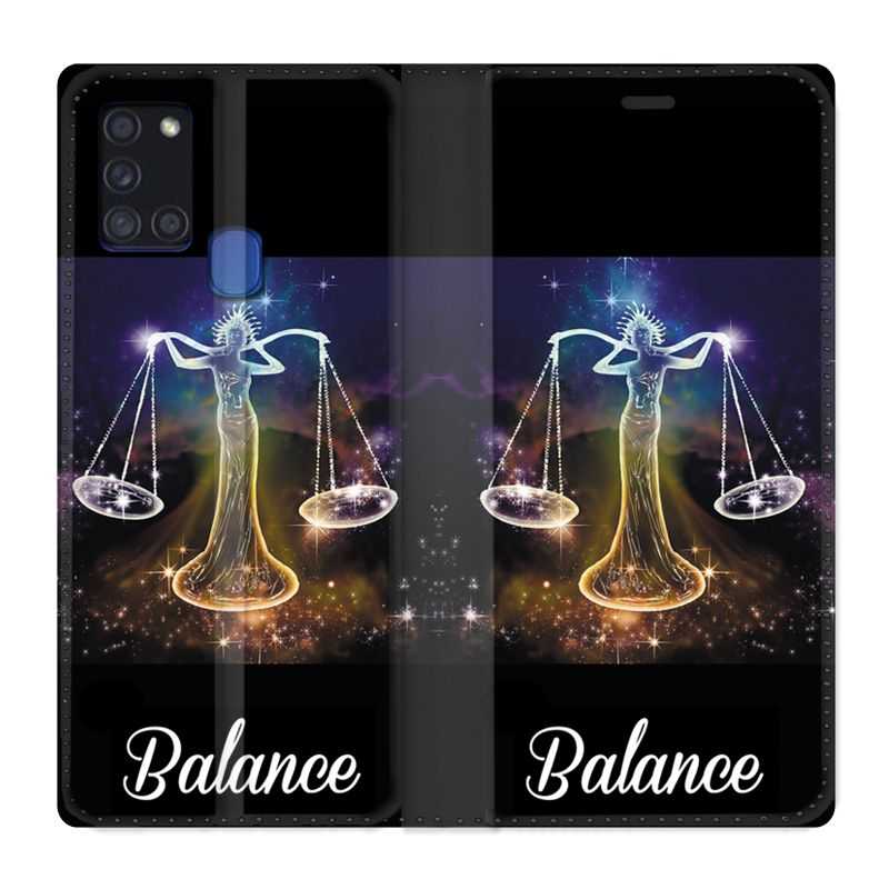 Housse cuir portefeuille pour Samsung Galaxy A21S Signe Zodiaque 2 Balance