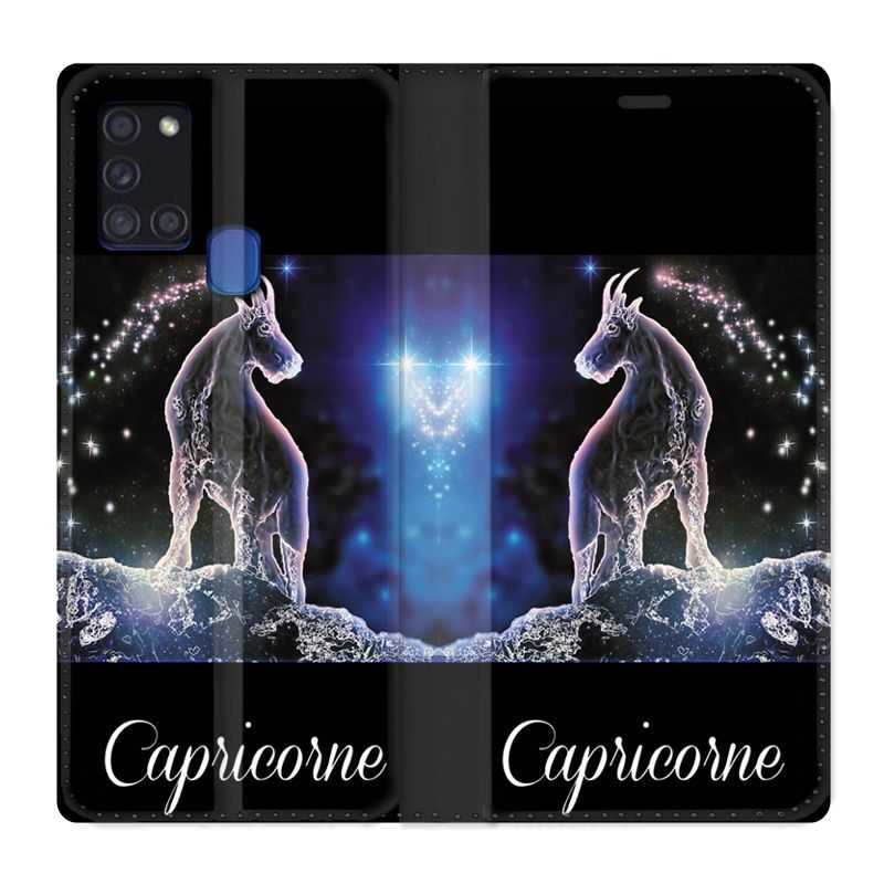 Housse cuir portefeuille pour Samsung Galaxy A21S Signe Zodiaque 2 Capricorne