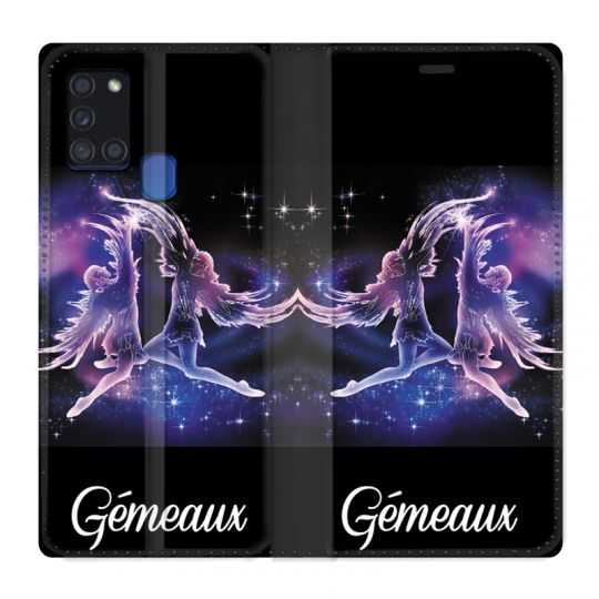 Housse cuir portefeuille pour Samsung Galaxy A21S Signe Zodiaque 2 Gémeaux