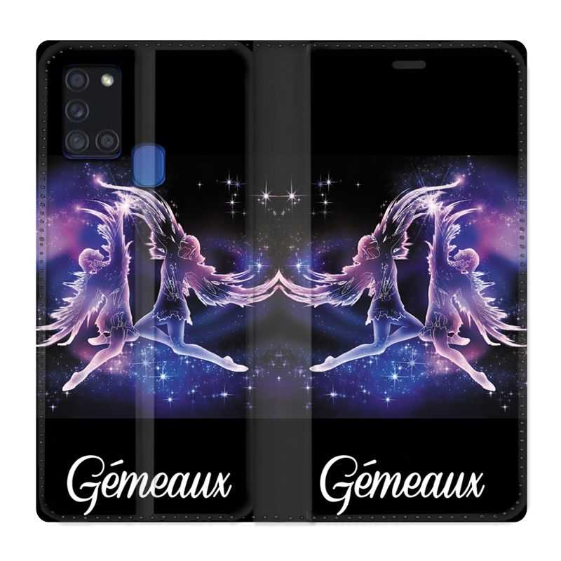 Housse cuir portefeuille pour Samsung Galaxy A21S Signe Zodiaque 2 Gémeaux