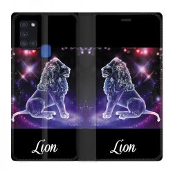 Housse cuir portefeuille pour Samsung Galaxy A21S Signe Zodiaque 2 Lion