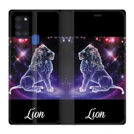 Housse cuir portefeuille pour Samsung Galaxy A21S Signe Zodiaque 2 Lion