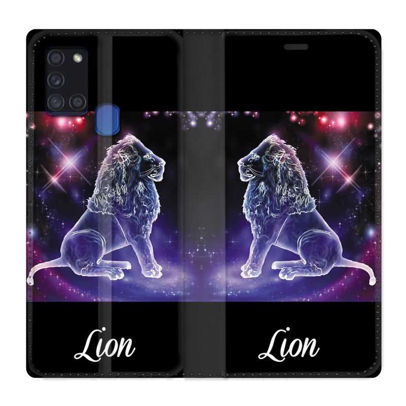 Housse cuir portefeuille pour Samsung Galaxy A21S Signe Zodiaque 2 Lion